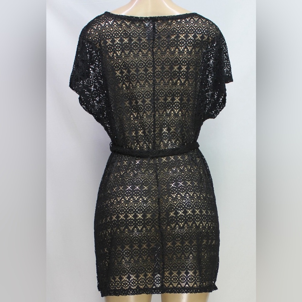 Lace Swim Cover Up Summer Beach Dress With Belt Resortwear Black Size Medium - Picture 13 of 14